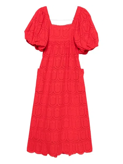 Farm Rio Pineapple Eyelet-detail Dress In Red