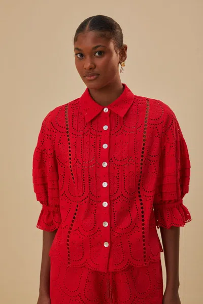 Farm Rio Pineapple Eyelet Red Blouse