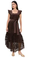 Farm Rio Pineapple Guipure Brown Midi Dress Brown