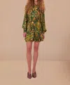 Farm Rio Pineapple Ikat Mini Dress In Green In Multi