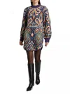 Farm Rio Blue Pineapple Ikat Sweater Dress In Blue