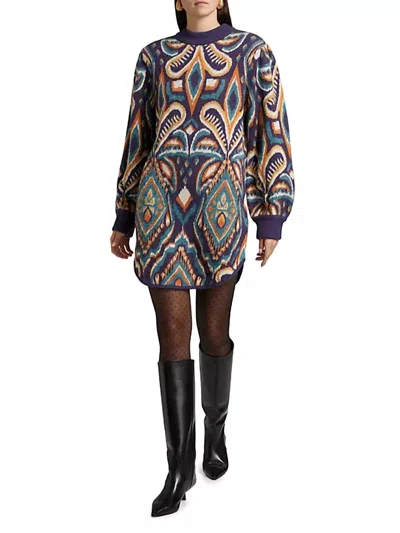 Farm Rio Pineapple Ikat Knit Dress In Blue