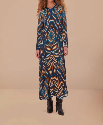 Farm Rio Pineapple Ikat Maxi Dress In Pineapple Ikat Blue In Multi