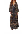 Farm Rio Pineapple Ikat Raglan Maxi Dress In Blue In Black