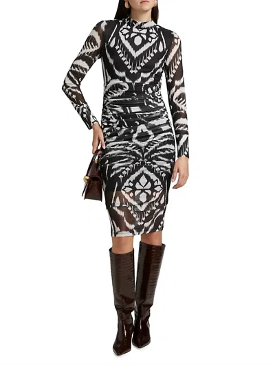 Farm Rio Pineapple Ikat Tulle Midi Dress In Black