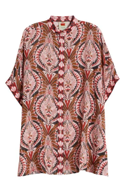 Farm Rio Pineapple Jewelry Metallic Thread Cover-up Shirt In Pineapple Jewelry Mu