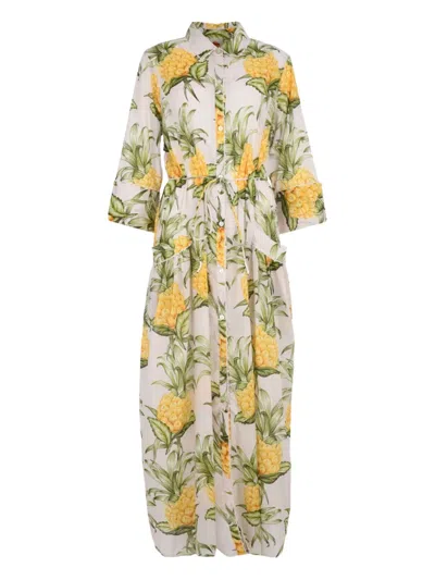 Farm Rio Pineapple-print Belted Dress In White