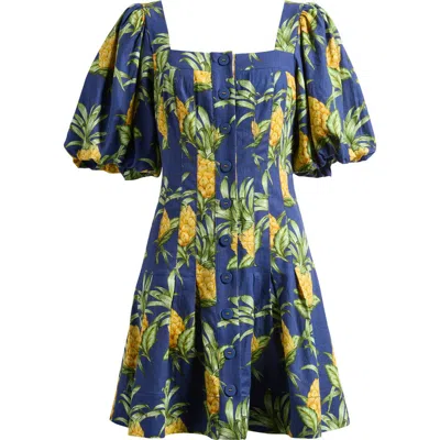 Farm Rio Pineapple Print Linen Blend Minidress