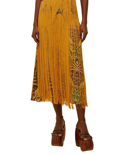 Farm Rio Pineapple Tapestry Fringe Midi Skirt In Yellow