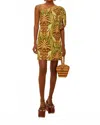 Farm Rio Pineapple Tapestry Green One Shoulder Buttoned Mini Dress In Multi