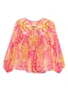 Farm Rio Pineapple Tapestry Tassel-neckline Patterned Top In Red
