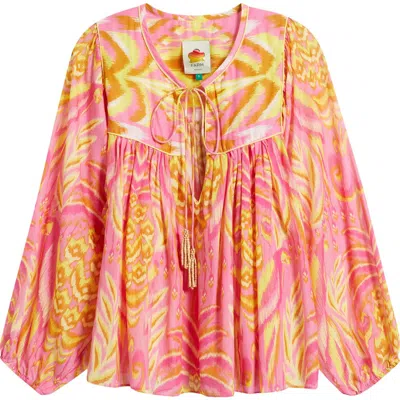 FARM RIO FARM RIO PINEAPPLE TAPESTRY TIE NECK TOP