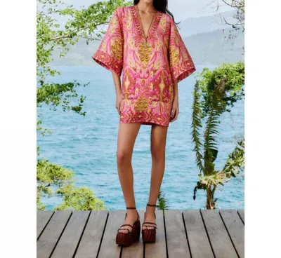 FARM RIO PINEAPPLE TAPESTRY TUNIC DRESS IN PINK
