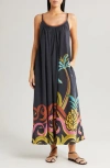 Farm Rio Pineapple Wave Maxi Dress Swim Cover-up In Pineapple Wave Black