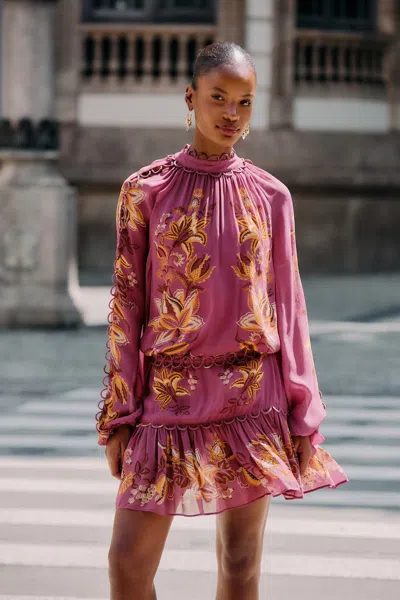 Farm Rio Pink Delicate Chintz Ruffled Mini Dress In Purple