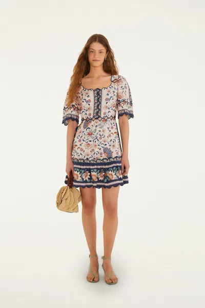 Farm Rio Delhi Tapestry Scallop Cut-out Mini Dress In Pink Floral In Multi