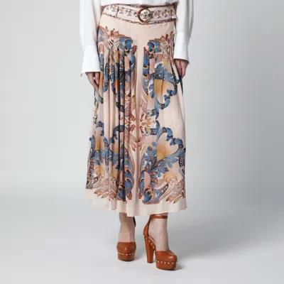 Farm Rio Pleated Skirt Belted Waist Buttoned Cuffs In Pink