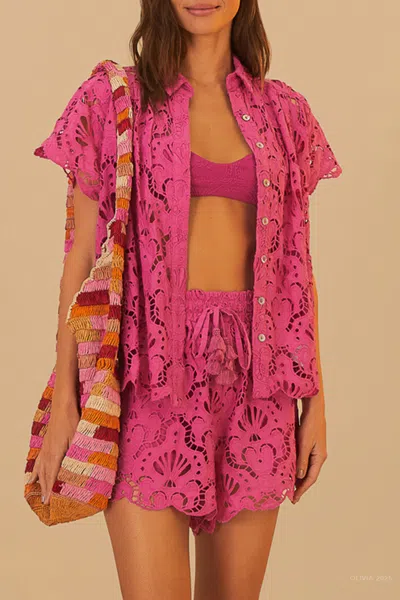 FARM RIO PINK SEASHELL EYELET SHIRT