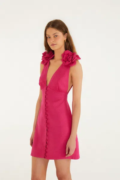 Farm Rio Pink Sleeveless Euroflax Premium Linen Mini Dress