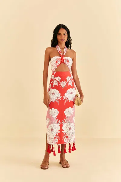 Farm Rio Pink Soft Garden Halter Neck Midi Dress In Soft Garden Pink |  ModeSens