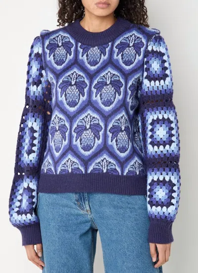 Farm Rio Pinneaple Cobogo Knit Sweater In Blue