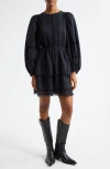 Farm Rio Lace-trimmed Pintucked Cotton-voile Mini Dress In Black