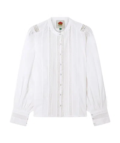 Farm Rio Pintuck Lace Panel Blouse In White
