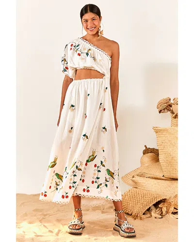 Farm Rio Pitanga Embroidery Maxi Dress In White
