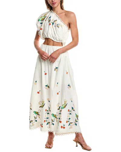 Farm Rio Pitanga Linen-blend Embroidery Maxi Dress
