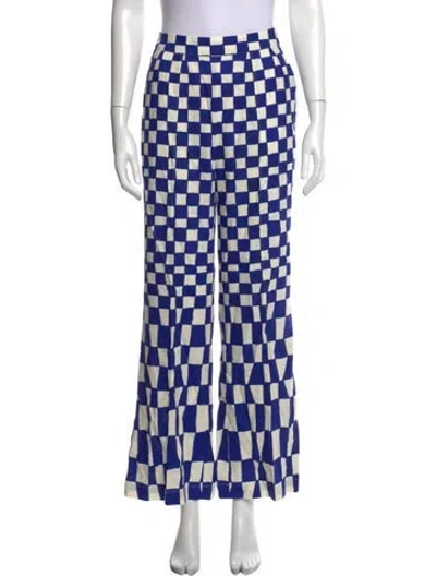 Pre-owned Farm Rio Plaid Print Wide Leg Pants In Blue