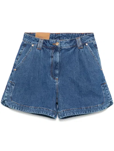 Farm Rio Pleated Denim Shorts In Blue