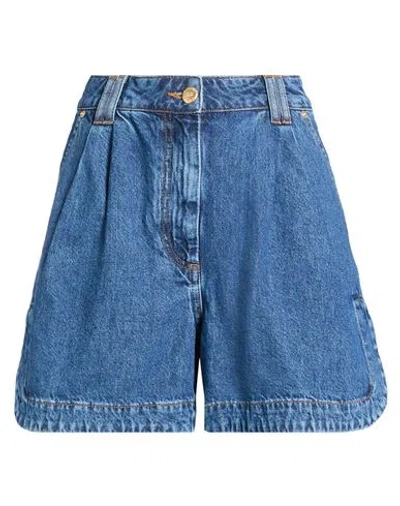 Farm Rio Pleated Denim Shorts Woman Denim Shorts Blue Size 31 Cotton