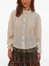 Farm Rio Pleated Lace-insert Blouse In Nude