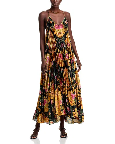 Farm Rio Pleated Maxi Dress In Arabesque Floral Black