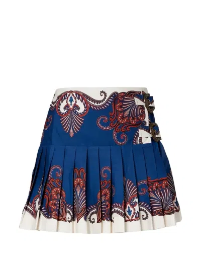 Farm Rio Pleated Mini Skirt In Blue
