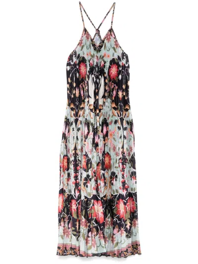 FARM RIO PLEATED SLEEVELESS MIDI DRESS