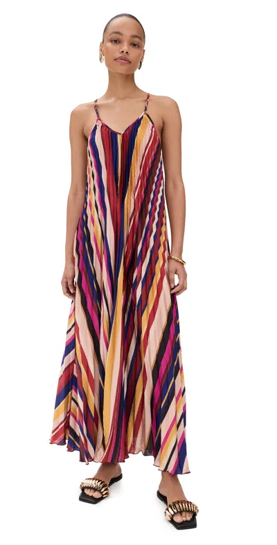 Farm Rio Pleated Stripes Dress Diagonal Stripes Multicolor In Pink