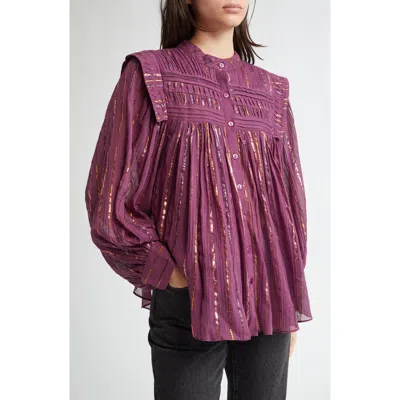 Farm Rio Pleated Yoke Button-up Top In Burgundy