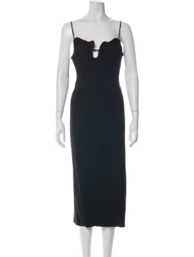 Pre-owned Farm Rio Plunge Neckline Midi Length Dress In Black