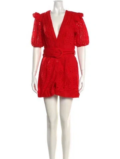 Pre-owned Farm Rio Plunge Neckline Romper In Red