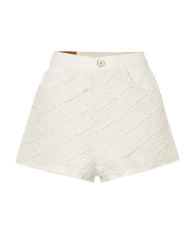 Farm Rio Crocheted Cotton And Denim Shorts In White