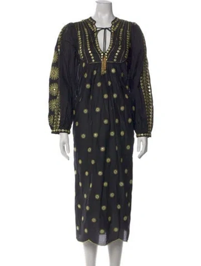 Pre-owned Farm Rio Polka Dot Print Long Dress In Black