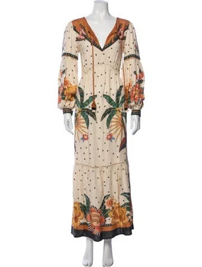 Pre-owned Farm Rio Polka Dot Print Long Dress In Orange