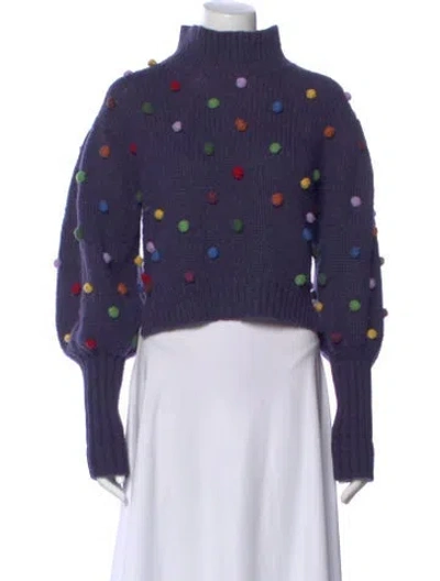 Pre-owned Farm Rio Polka Dot Print Mock Neck Sweater In Blue
