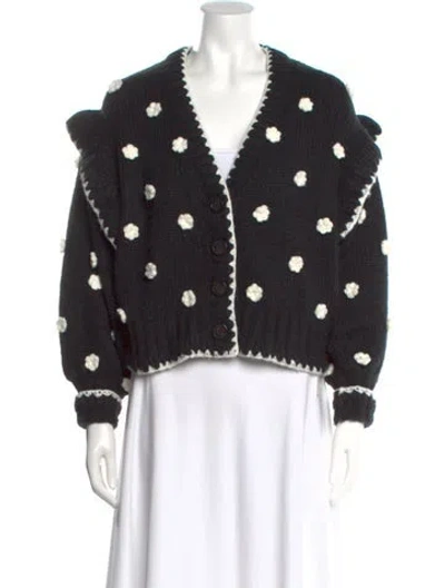 Pre-owned Farm Rio Polka Dot Print V-neck Sweater In Black
