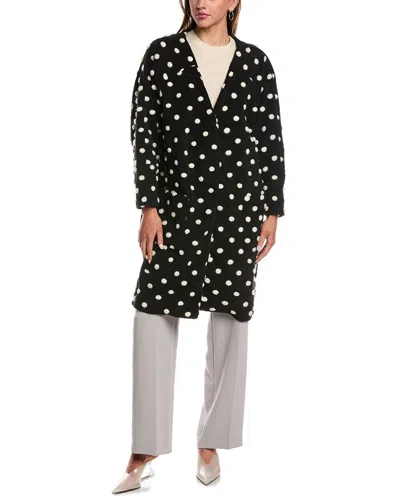 Farm Rio Polka Dot Wool-blend Fleece Cardigan In Black