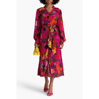 Farm Rio Pop Leopards Chemise Midi Dress In Pink In Red