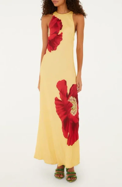 Farm Rio Poppy-print Sleeveless Maxi Dress In Yellow