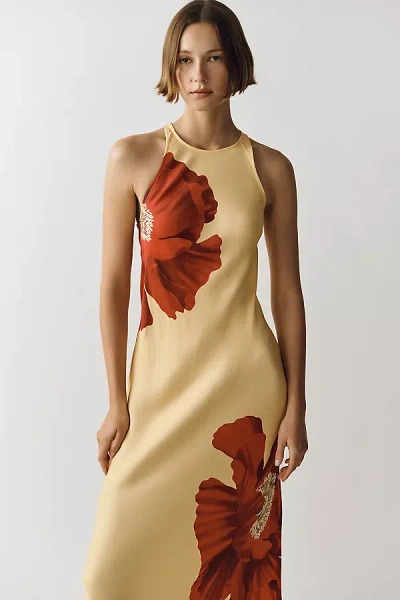 Farm Rio Poppy Print Midi Dress In Yellow