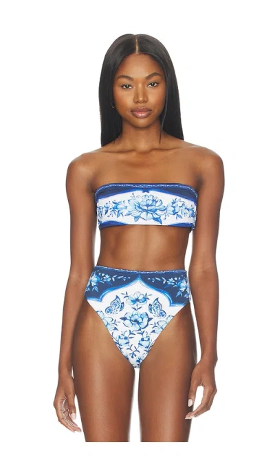 Farm Rio Porcelain Garden Bandeau Bikini Top In Blue